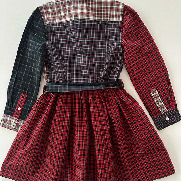 Polo Ralph Lauren Girls 5 Plaid Poplin Shirt Dress Holiday Christmas Red Blue - Picture 7 of 8